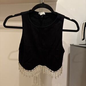 Zara Black Crop Top with Silver Beaded Hem